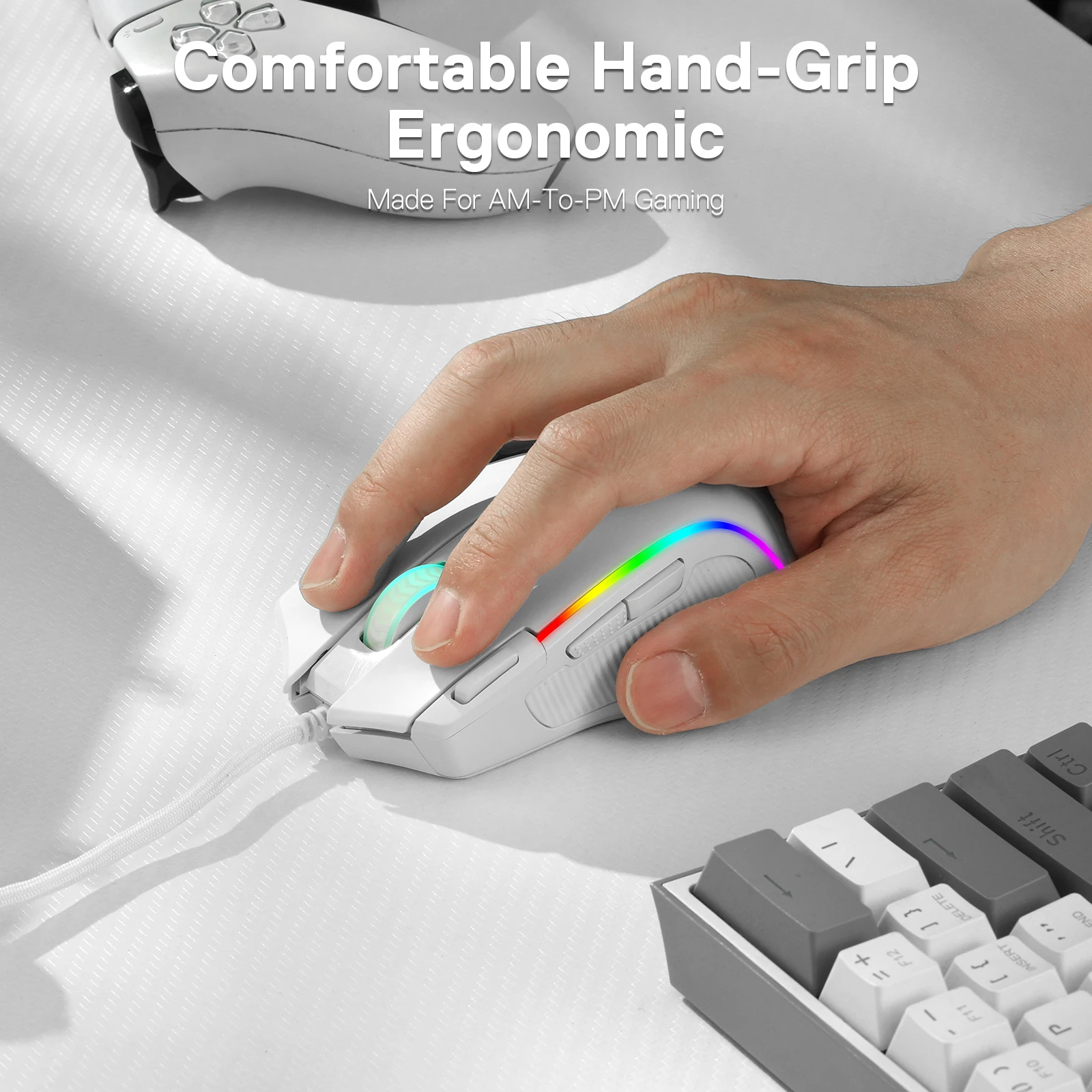 Redragon M612 Predator RGB Gaming Mouse 8000 DPI Wired Optical with 11 Programmable Buttons, White view 4