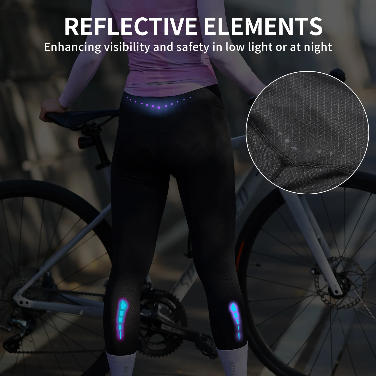 WOSAWE Womens Cycling Pants Mountain Bike Cycling Trousers Anti-sweat 5D Anti Slip Padded Gel Racing Bicycle Pants Tights