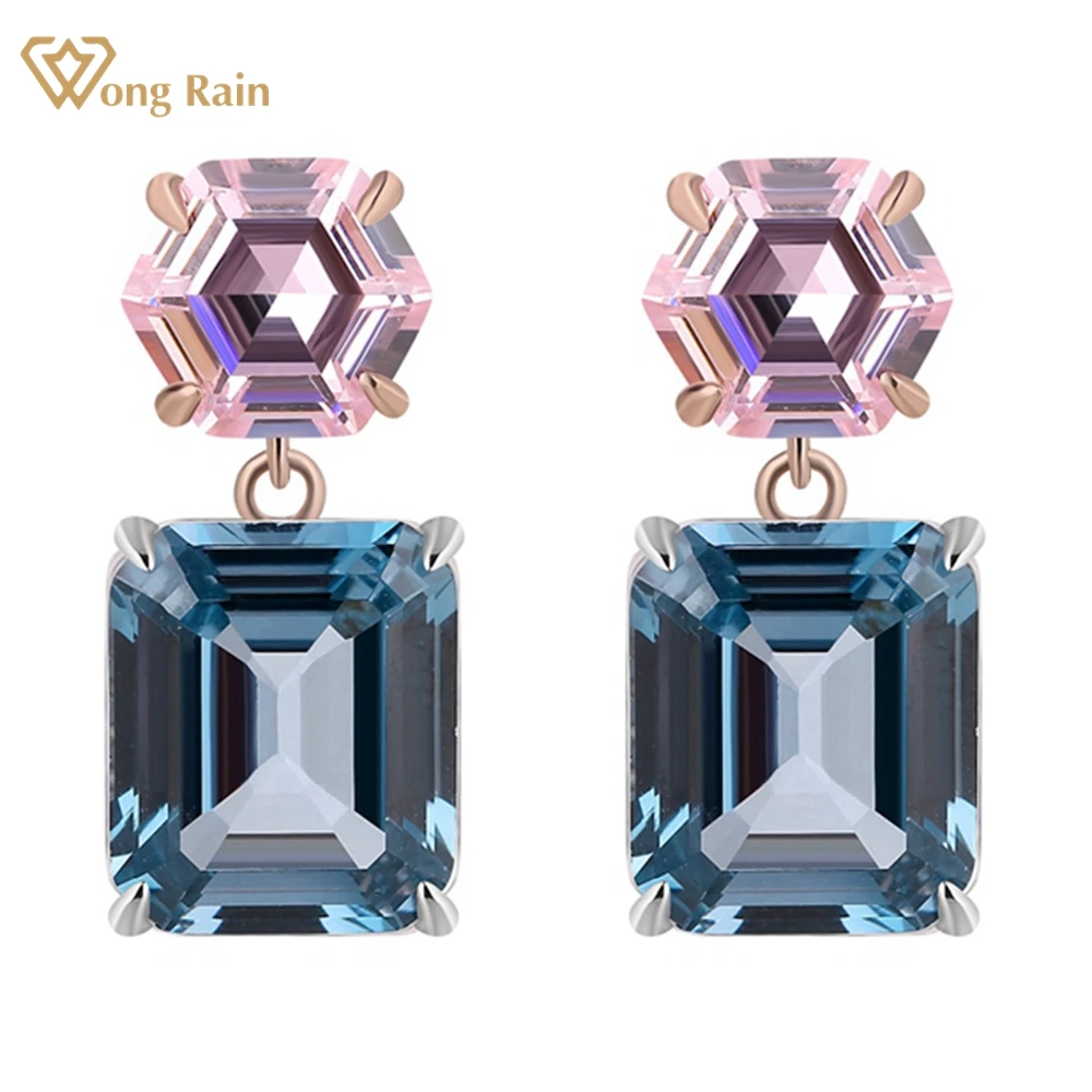 

Wong Rain Vintage 18K Gold Plated 925 Sterling Silver Asscher Emerald Cut Sapphire Gemstone Drop Earrings Fine Jewelry for Women