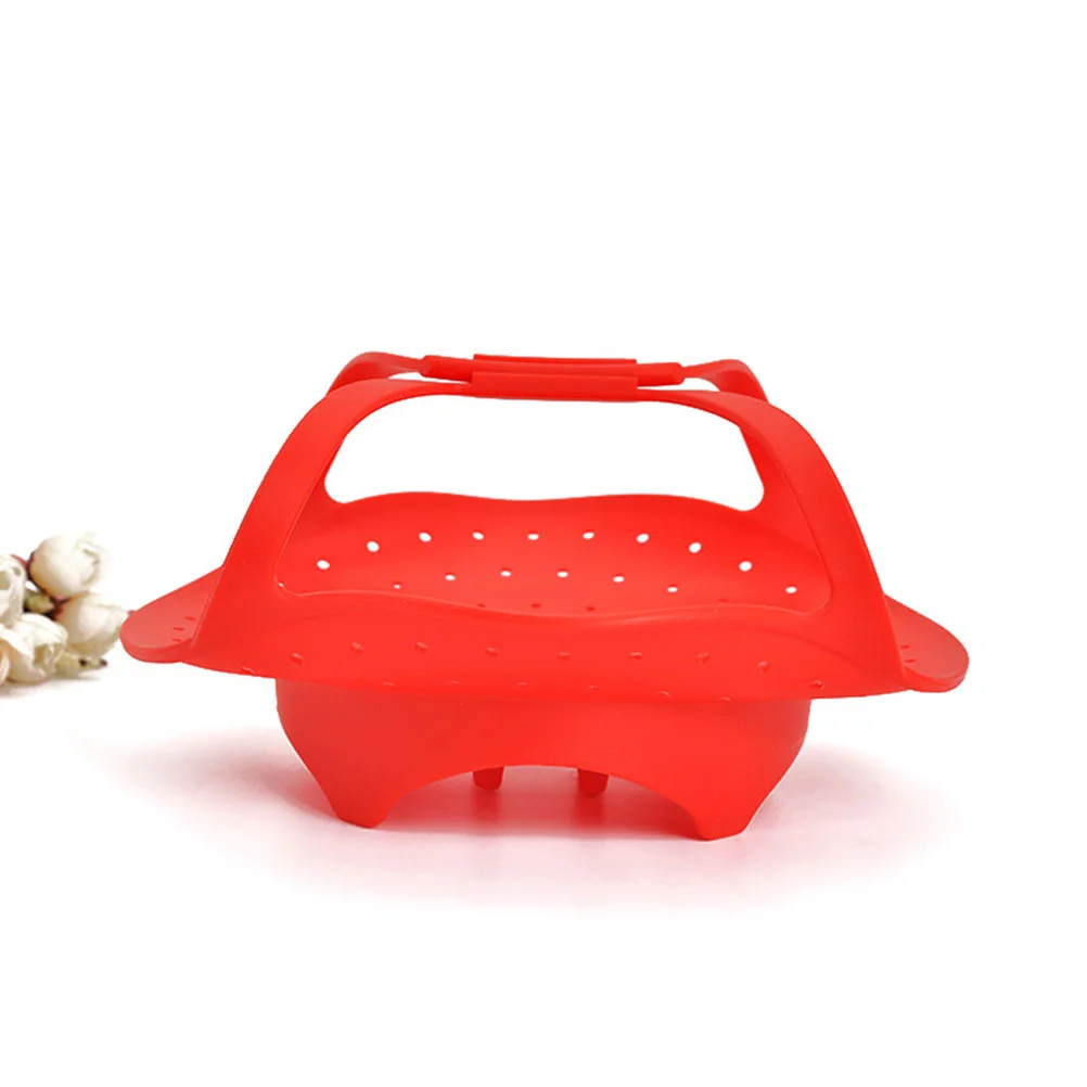 

Foldable Silicone Stainless Steel Basket Basket Vegetable Steamer for Healthy Cooking Fruits Veggies Seafood - S (Red)