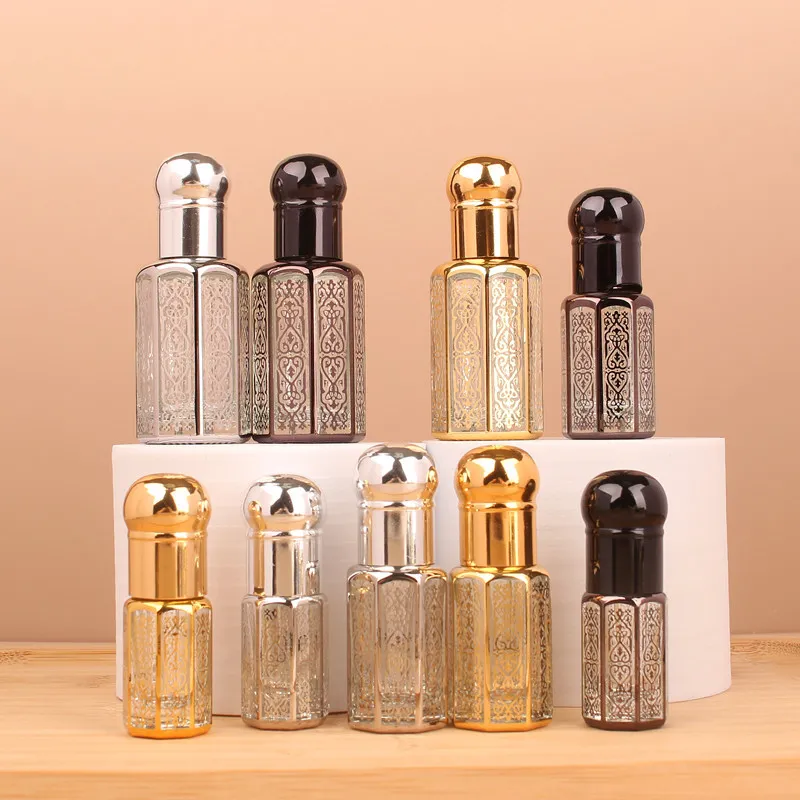 

3ml 6ml 12ml Electroplated Carved Colored Glass Roll on Bottle Sample Test Essential Oil Vials with Roller Refillable Bottles