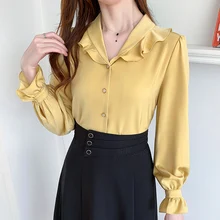 

Spring Designed Chiffon White Shirt Women's Shirt Solid Long-sleeved Ladies Top Work Wear Button Up Women Clothing Dropshipping