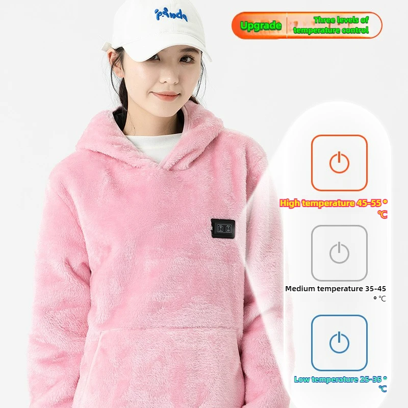 Winter Smart Heating Hoodie Jacket Men Coral Fleece Sweatshirt Double Control 9 Zone Heated USB Warm Hoodies Women Thermal Top