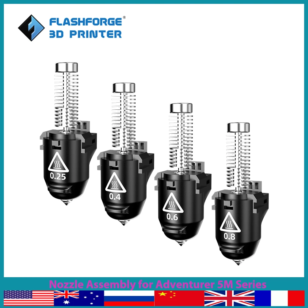 Flashforge-high Velocidade Nozzle Assembly Acessórios para Impressoras 3d Série Adventurer 5m 0.25 mm 0.4 mm 0.6 mm 0.8 mm