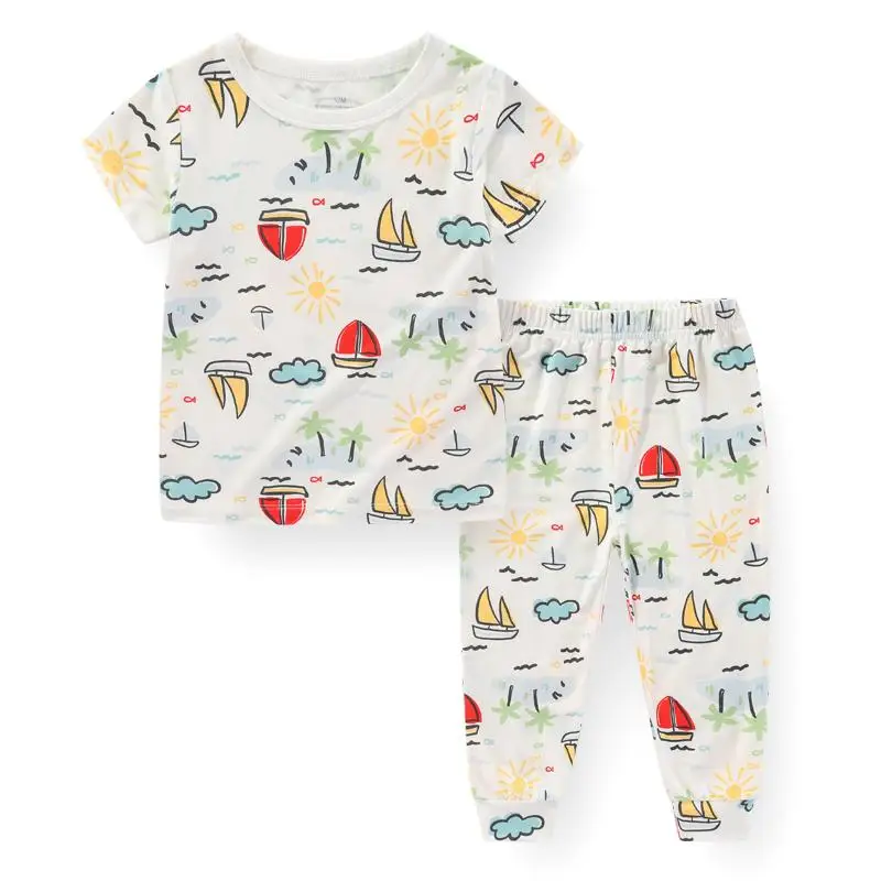 Unisex Cotton Baby Girl Clothes Sets 2 Pieces Tops+Pants Baby Boy Clothes 1-5T Print Summer Short Sleeve Cartoon Pajamas Bebes