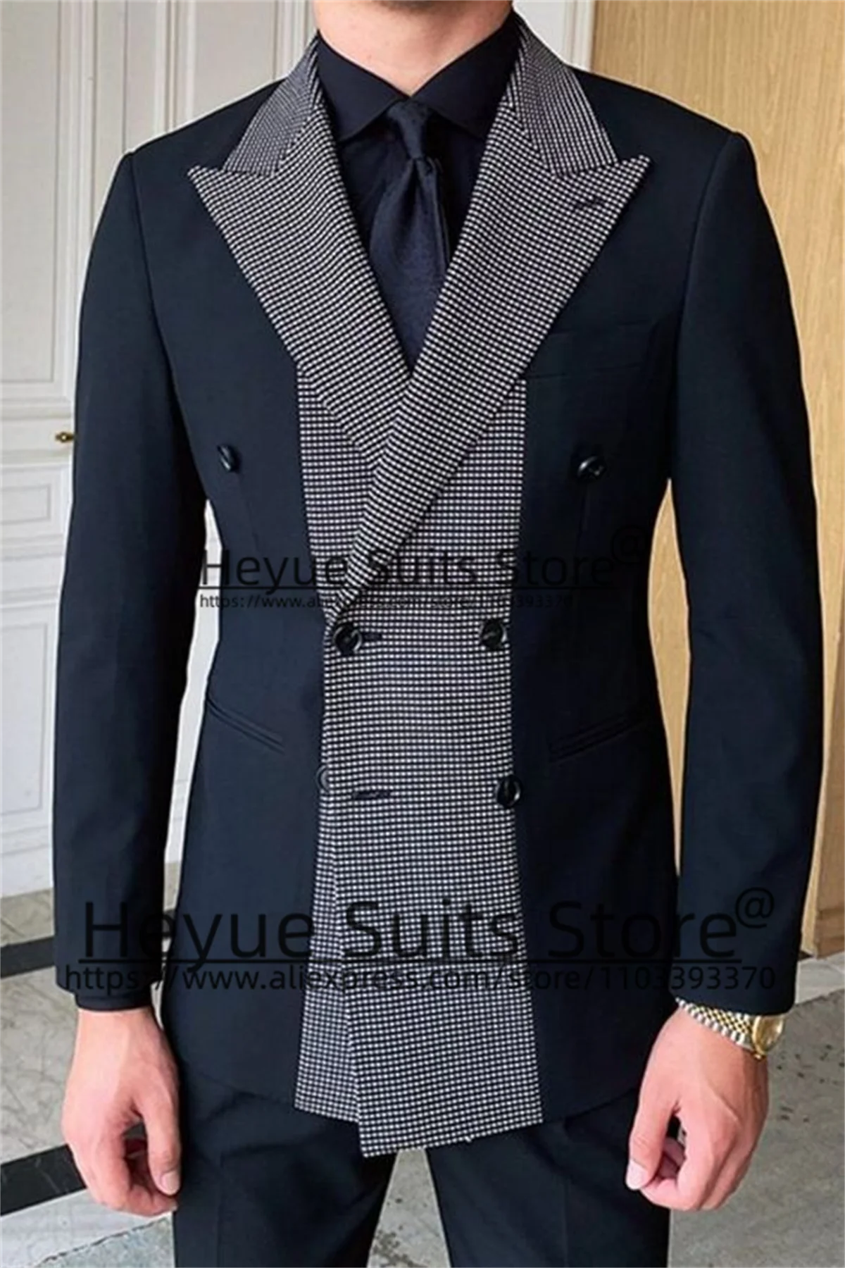 

Luxuly Navy Blue Wedding Men Suits Slim Fit Peak Lapel Groom Formal Tuxedos 2 Pieces Sets Business Male Blazer Trajes De Hombre