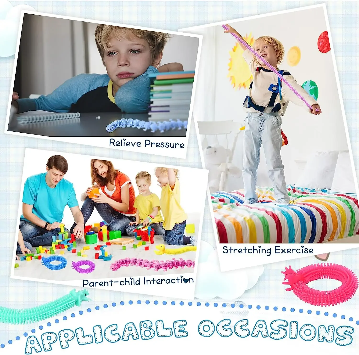 Fidget Toys 3pcs Stretchy String Fidget Toys Colorful Long Noodle Stretch Toys Worm Caterpillar Toy Sensory for Kids Toddler Autism