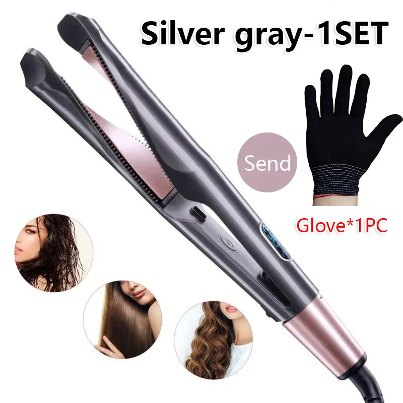 2 in 1 ストレートヘアアイロンカーラープロツイストスパイラルウェーブゴールドチタンフラットアイロンスタイリングツールサロン家庭用