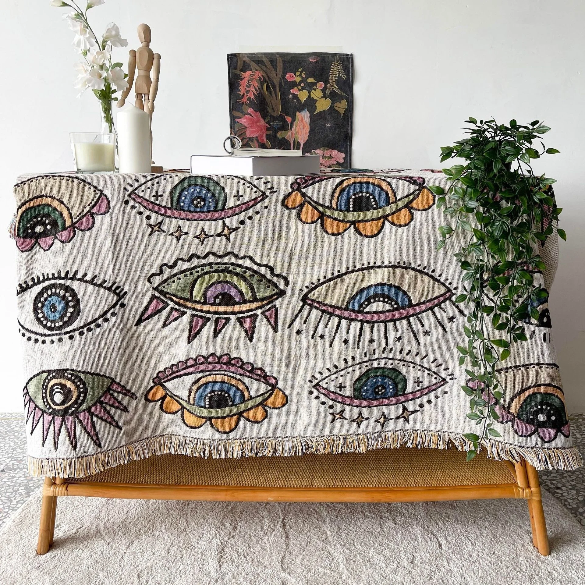 Yaapeet Bee Evil Eye Blanket Cotton Beach Towel Camping Mat Picnic Rug Demon Eye Home Sofa Throw Blanket Outdoor Tent Decor