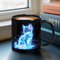 Tasse à café magique thermosensible en céramique, motif chat néon, changeant de couleur, réactive à la chaleur, cadeau pour les amoureux des chats 5