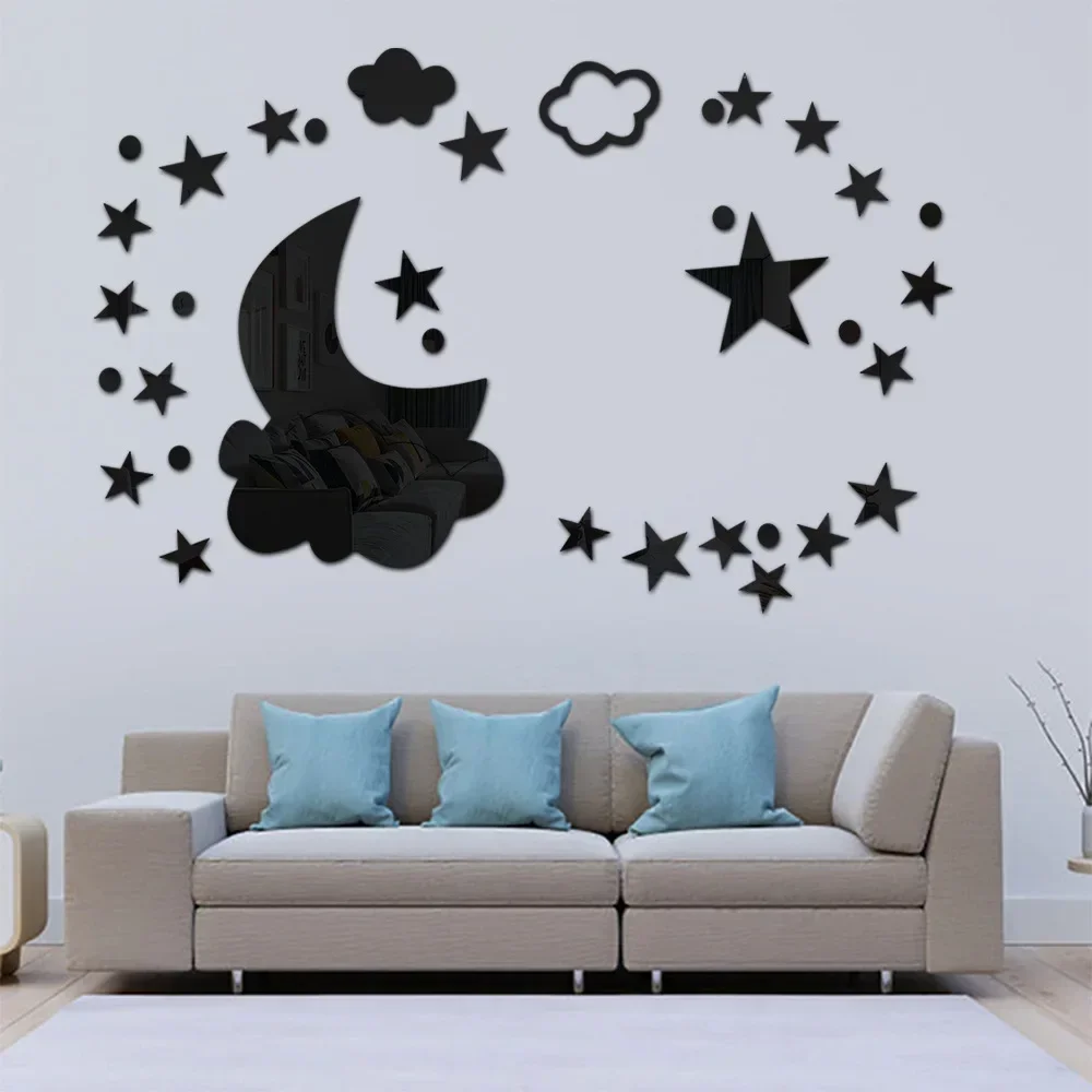 Moon clouds acrylic crystal mirror paste wall paste self-adhesive wall decorations bedroom home living room