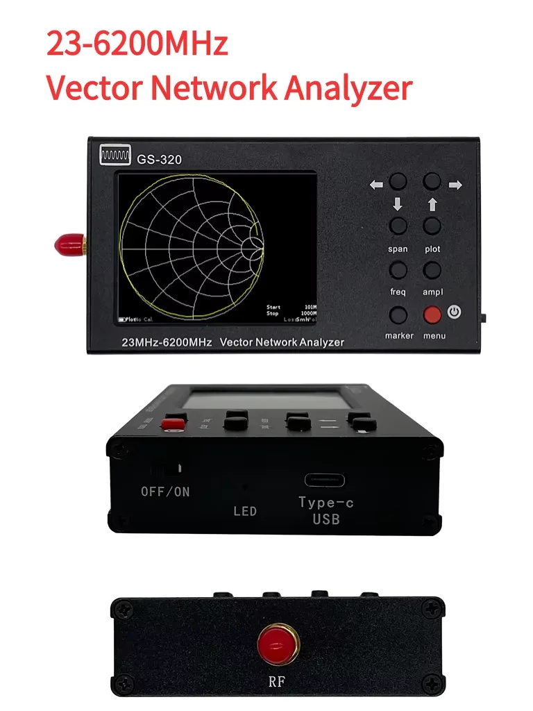 Nanovna GS320 23-6200MHZ Handheld Vector Network Analyzer 10KHz Frequency Resolution,PC Software Control 3.2"Touchscreen 2