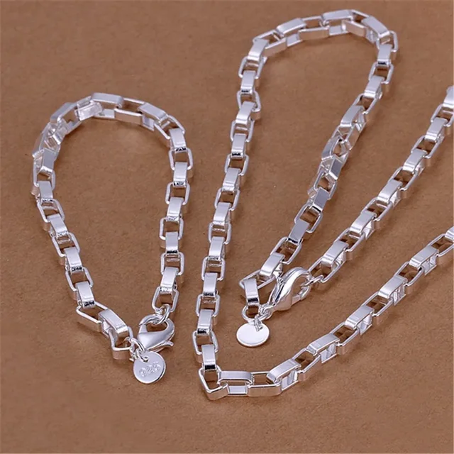 925 argent sterling classique 5MM longue boîte chaîne Bracelets collier ensemble de bijoux pour hommes mode fête accessoires de mariage cadeaux 1