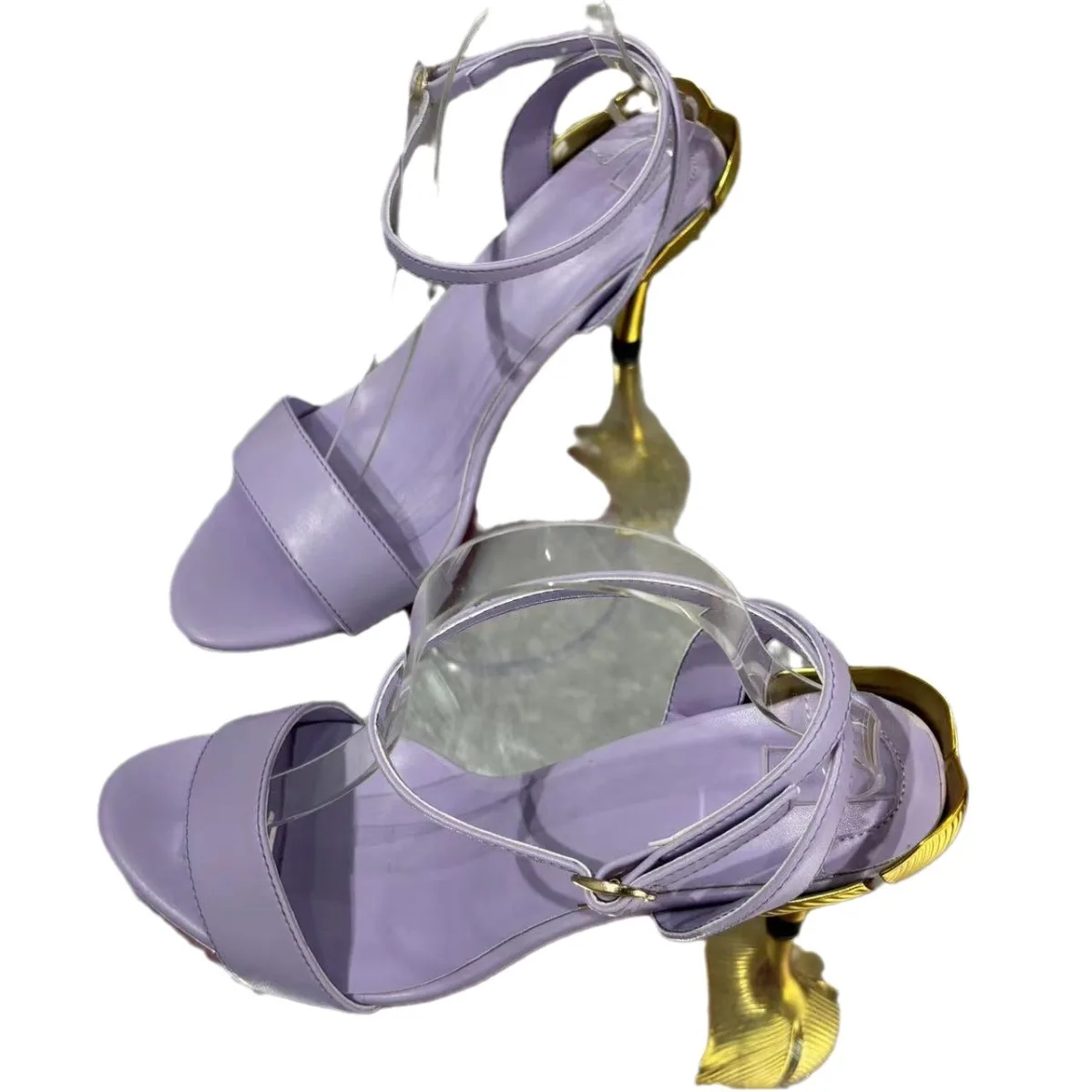 European and American Fashion Bright Colored Irregular Heels with Thin Straps, Women's High Heels, Sandals, Metal Heels