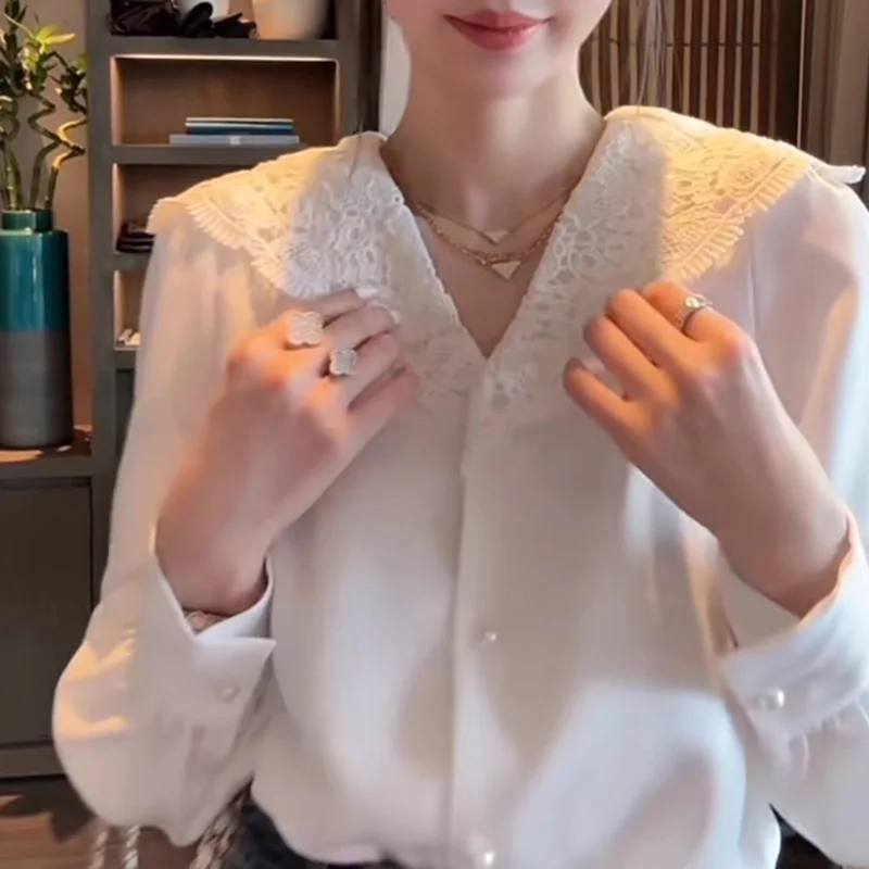 2024  New Summer Korean Style Retro Loose Casual Office Lady Women's Shirt Cotton Linen Mixed Cotton Short Sleeve V Neck Tops