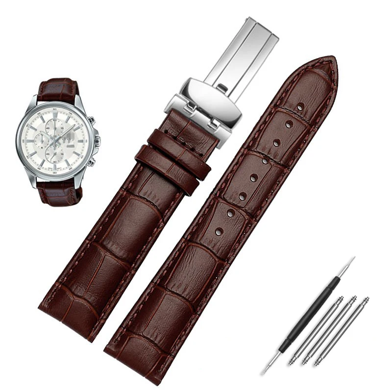 Genuine Leather Watch Band Bracelet Strap, 20mm 22mm, Black Brown