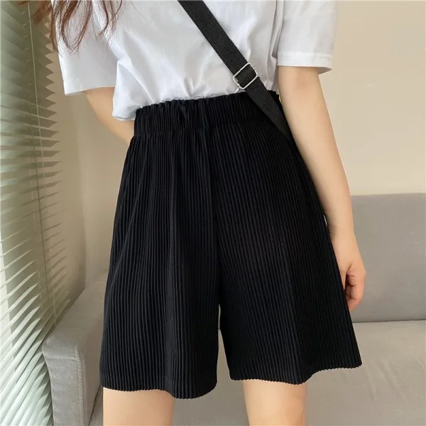 Women's Summer Shorts Ice Silk Loose Fashion Beach Style Shorts Soft Casual High Waist Streetwear Cropped Pants Solid Cycling paperbag shorts Shorts