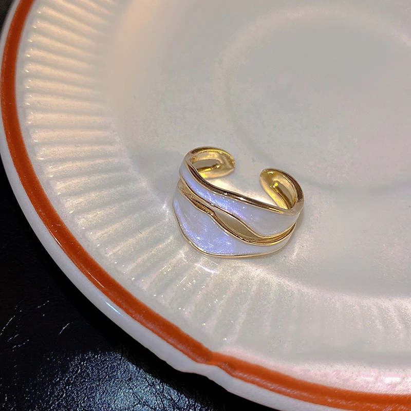 Elegant Double Layer Enamel Ring For Women Adjustable White Ring_voghion.com