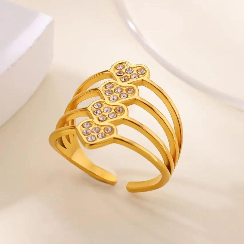Zircon Multi-layered Heart Ring For Women