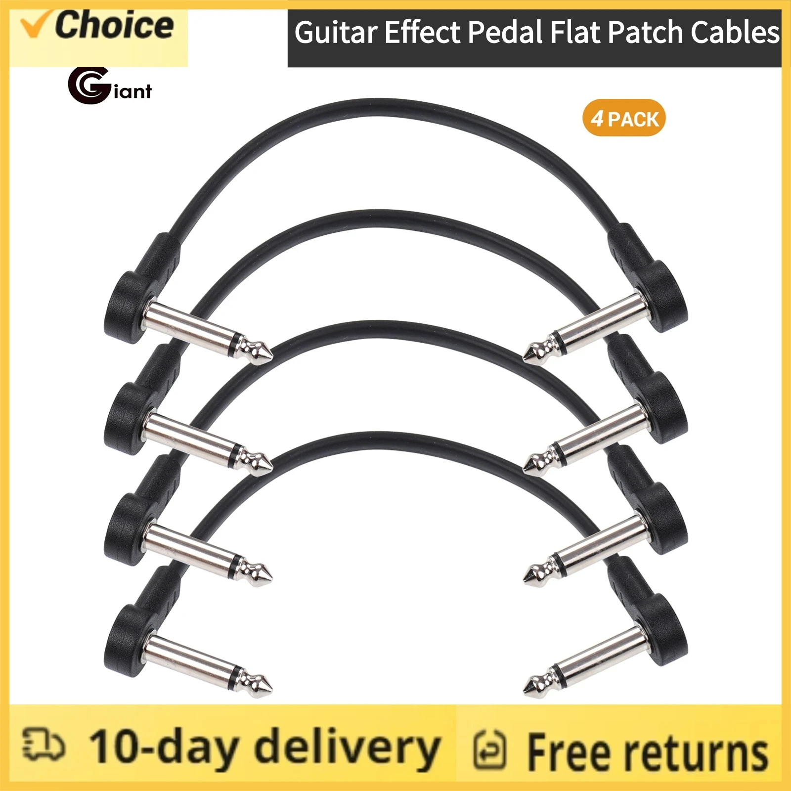 4 Packs Ggiant AC-8 Guitar Effect Pedal Flat Patch Cables 6 Inch Length 1/4 Inch Right Angle Connectors Patch Cable Kit