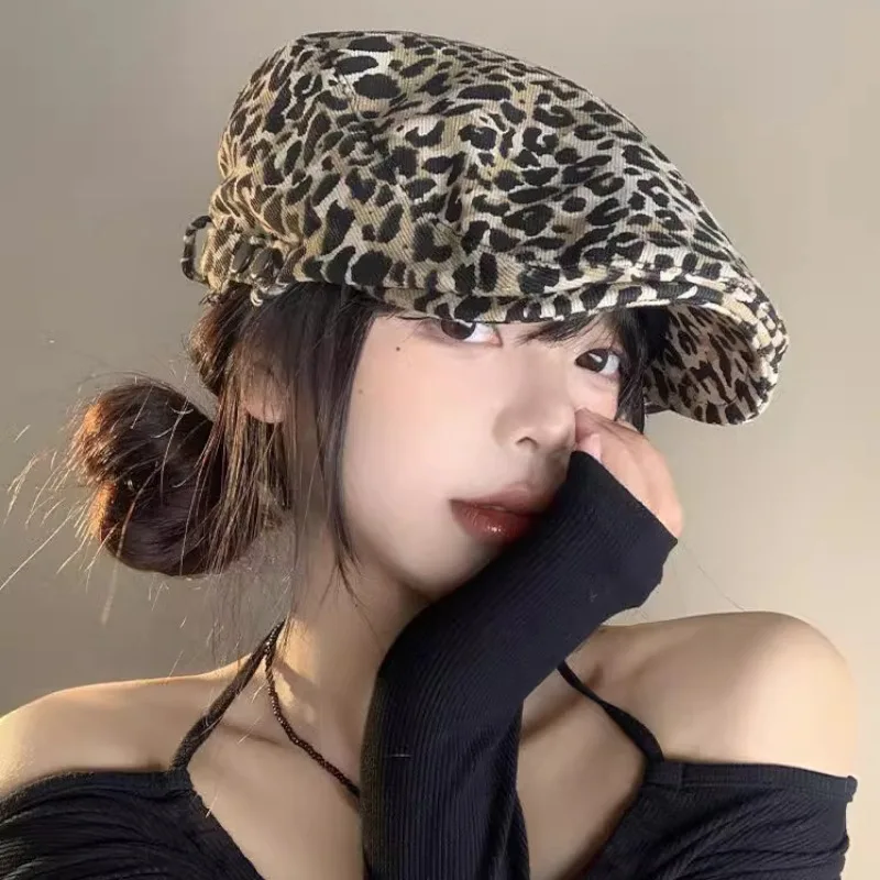 Women's Leopard Print Newsboy Cap Classic Adjustable Gatsby Cabbie Ivy Flat Hat Fashion Casual Beret Hat cotton newsboy cap berets hat