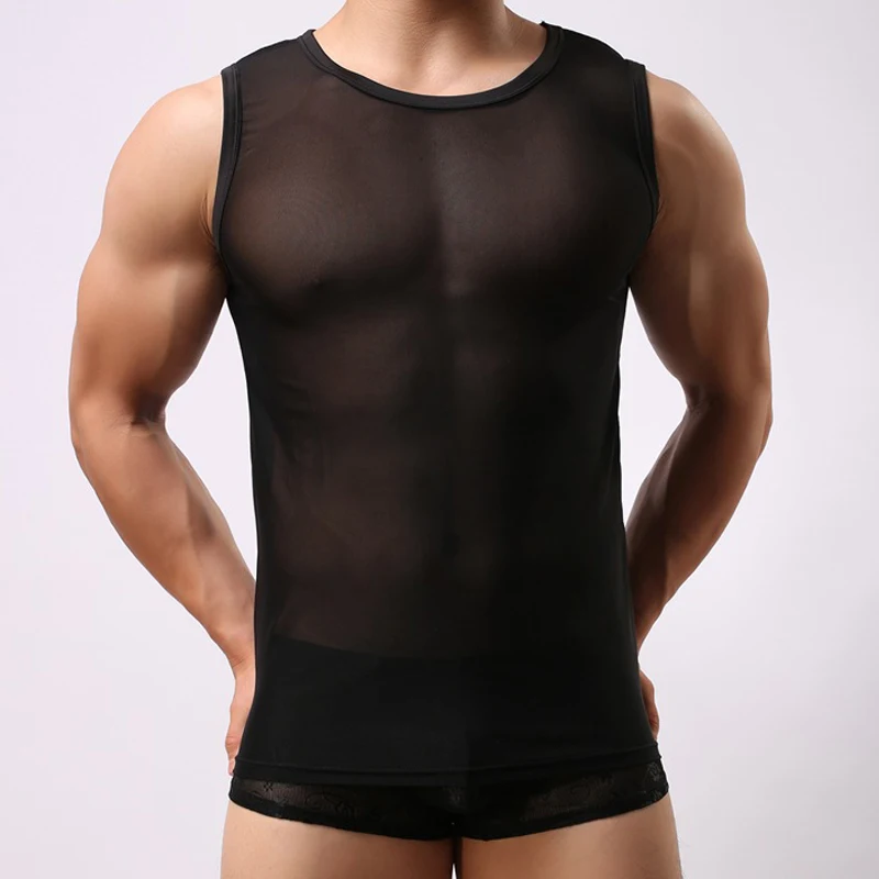 Man Undershirts/male Mesh See Through Tank Tops Underwear/gay Funny