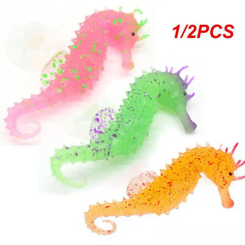 Fish Tank Decorations 1/2PCS Artificial Hippocampus Landscaping Silicone Tank Decoration Decoration Accessories Luminous Seahorse Night Luminous fish tank ornaments,aquarium ornaments