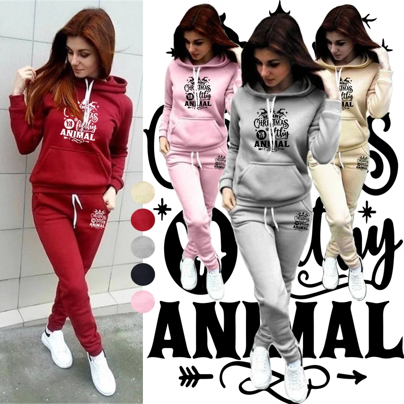 Nouvelle mode pull-over costume athlétique course à pied sweat-shirt à capuche pour femmes jogging pantalon long deux ensembles_voghion.com