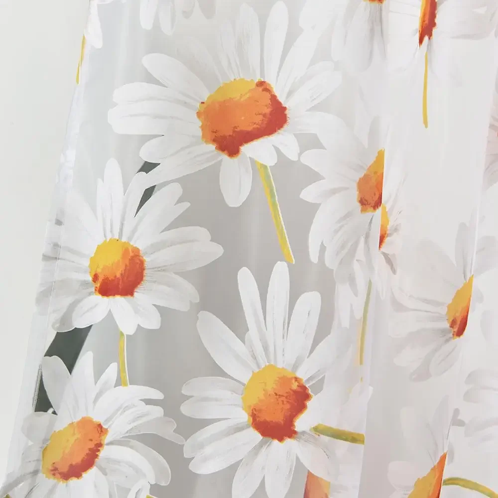 Printed Daisy Patterned Flower Tulle Curtain For Living Room Window Screen