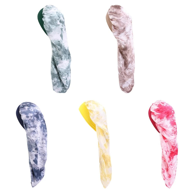 

Elastic Wide Brim Hair Care Polyester Sleep Bonnet Night Sleep Hair Long Tail Hat Turban Hat Drop shipping