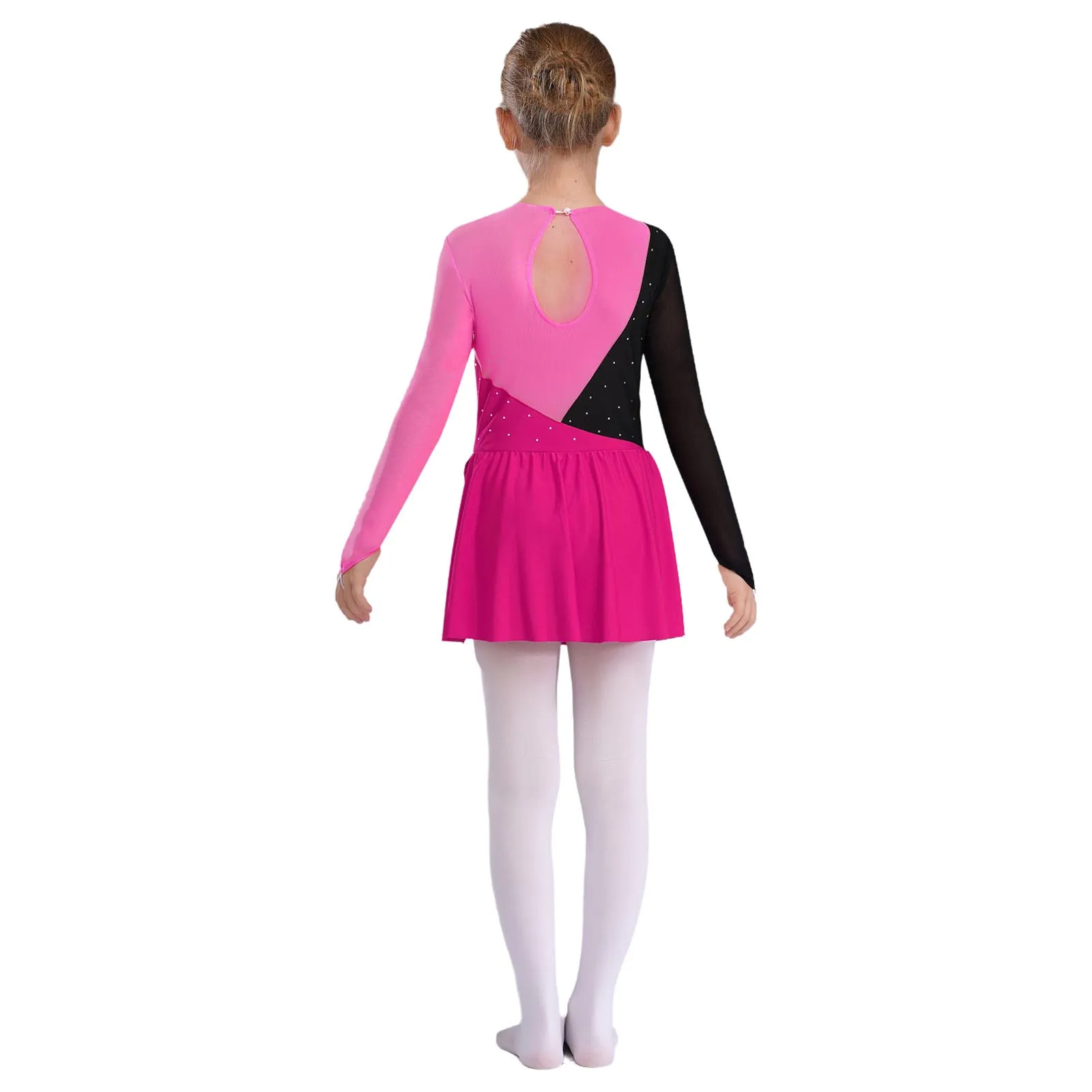 Kinder Mädchen Eiskunstlauf Tanz Performance Kleider Glitzernde Strasssteine Sheer Mesh Trikotkleid für Ballett Lyrical Dancewear – Detail 22