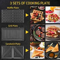 3 in1 Sandwich Maker Panini Press Waffle Iron Set with 3 Removable Non-Stick Plates 750 W Toaster Perfect for Sandwiches Grilled 2