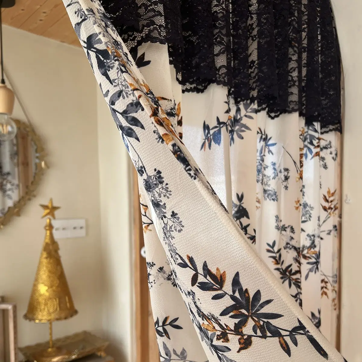 Flower Pattern Window Tulle Curtain Embroidery Black Lace Valance Door Kitchen Cabinet Window Curtains Hotel Cafe Room Divider 5