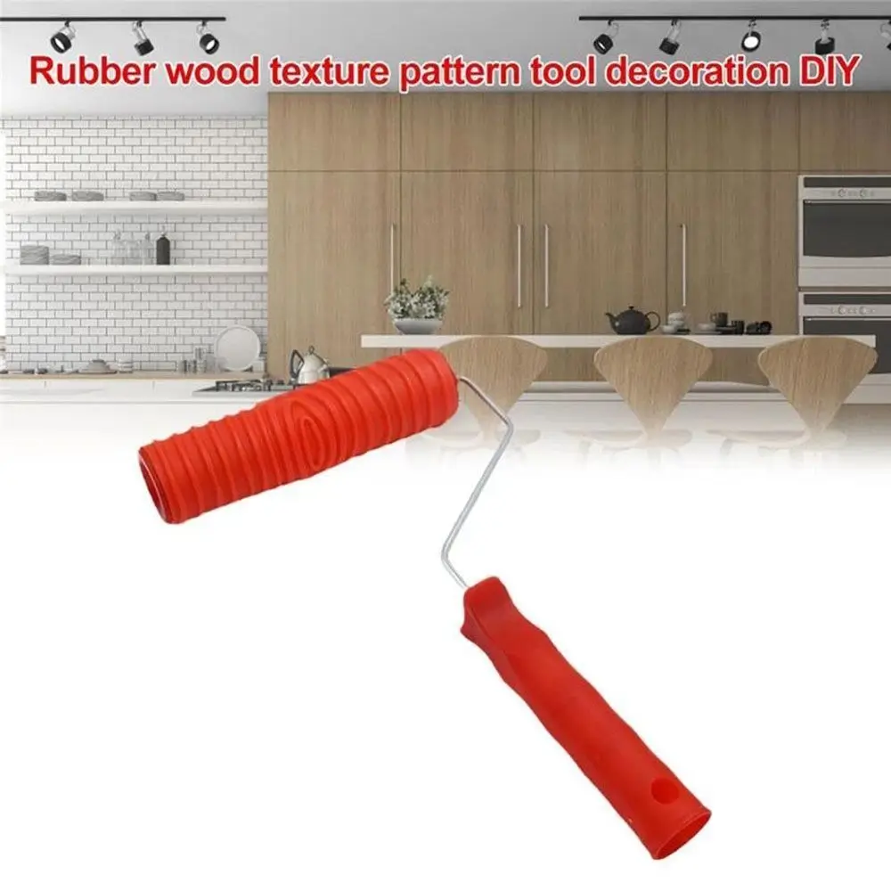 Rubber Imitation Wood Grain Pattern Paint Roller DIY Paint Texture Pigment Printing Wall Painting Roller with Handle Home Tool