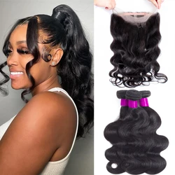 Brazilian Body Wave Human Hair Bundles With 360 Lace Frontal Closure 3 Bundles With Lace Closure 360 Hair Extensions On Sale