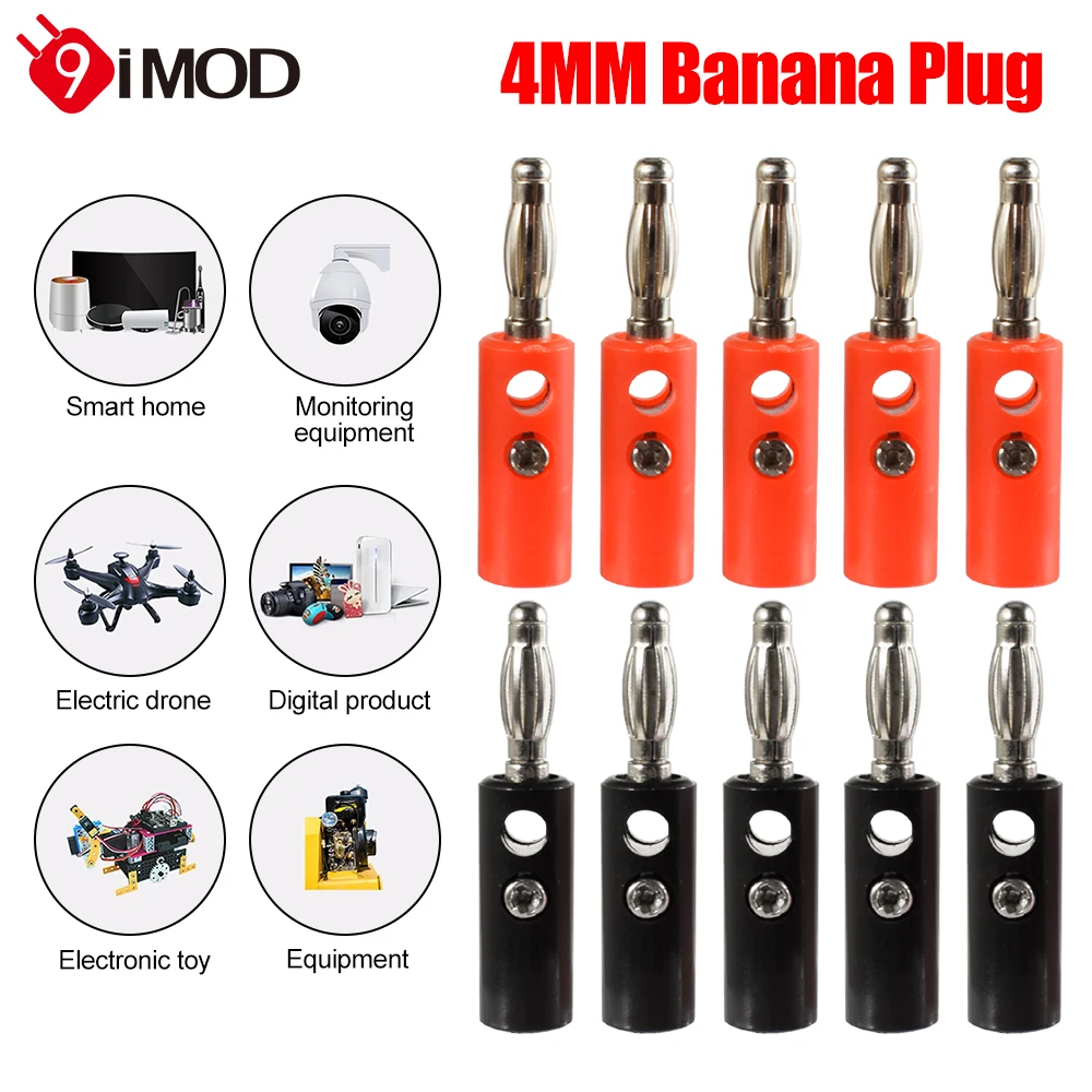 � 9IMOD Bananen Stecker 10PCS 4MM Bananen Stecker Stecker Test Stecker Laterne Stecker Für Audio Video Lautsprecher Kabel Adapter terminal