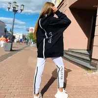 Survêtement Chic surdimensionné avec fermeture éclair au dos, ensemble Long à capuche + pantalon, vêtements de sport de rue, pull Hip-Hop, tenues deux pièces pour femmes, hiver 3