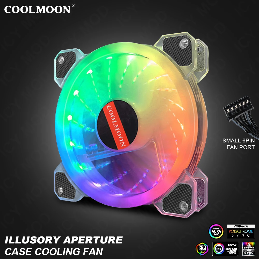 

2Pcs COOLMOON Transperant RGB Fan 12CM PC Cooler ARGB 120MM Colorful Chassis Silent Fan Control Case Cooler for MOD A-RGB