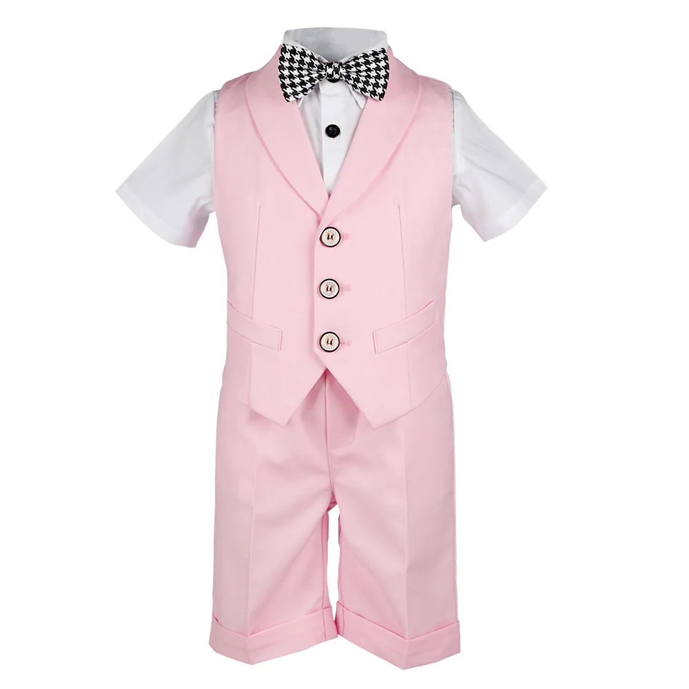 

Prince Boys Summer Vest Shorts Bowtie 3PCS Formal Dress Kids Wedding Photography Suit Toddler Birthday Uniforms Tuxedo Costume