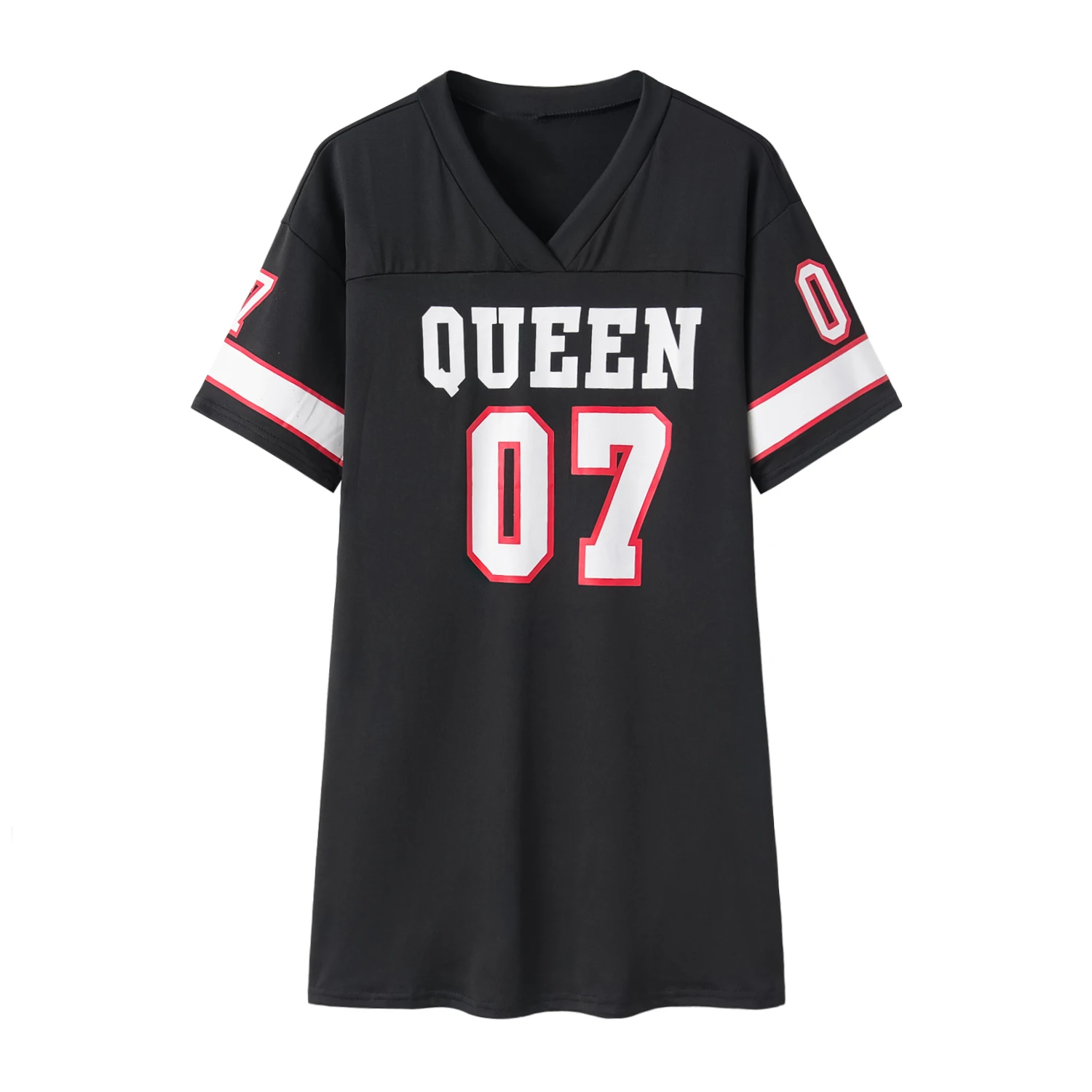 Summer Dress Women Girl Casual Loose Cotton Linen Sexy Short Sleeve V-neck Letters Bodycon Dress basketball jersey