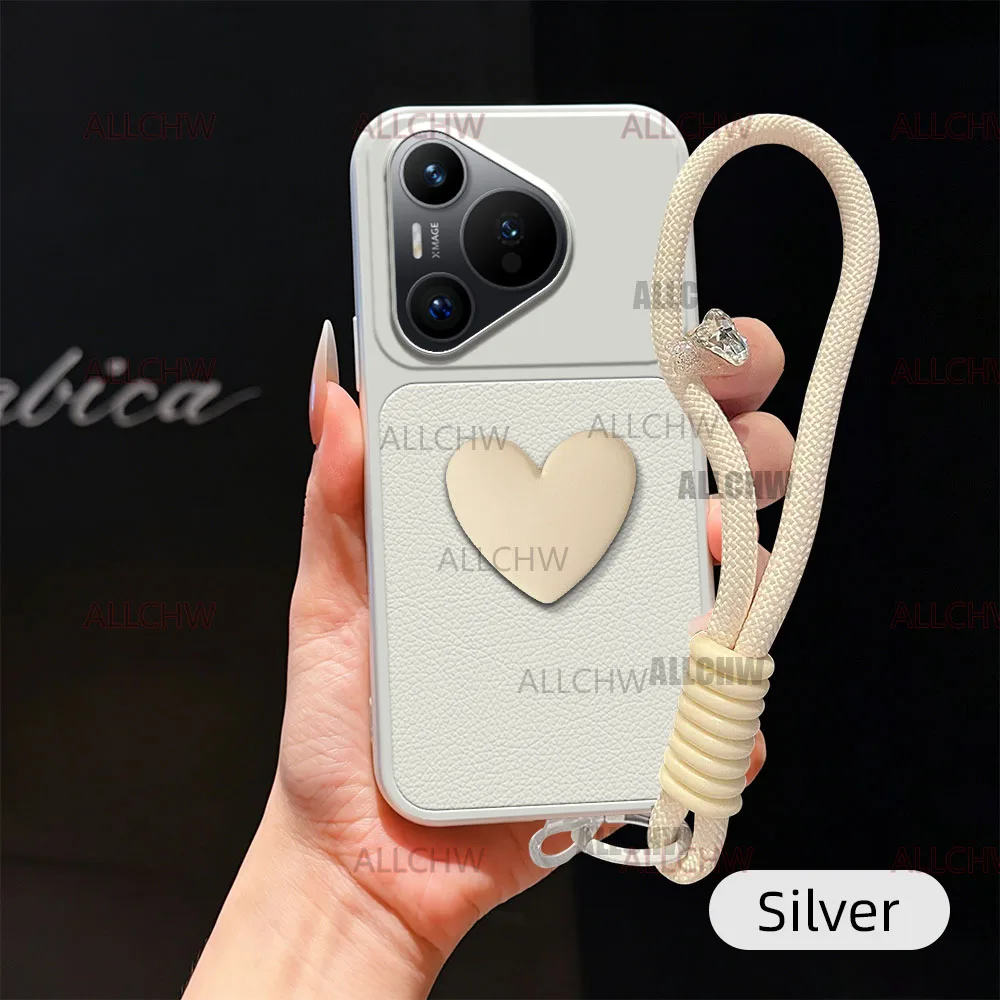 Luxury Leather Matte Love Heart Hand Strap Phone Case