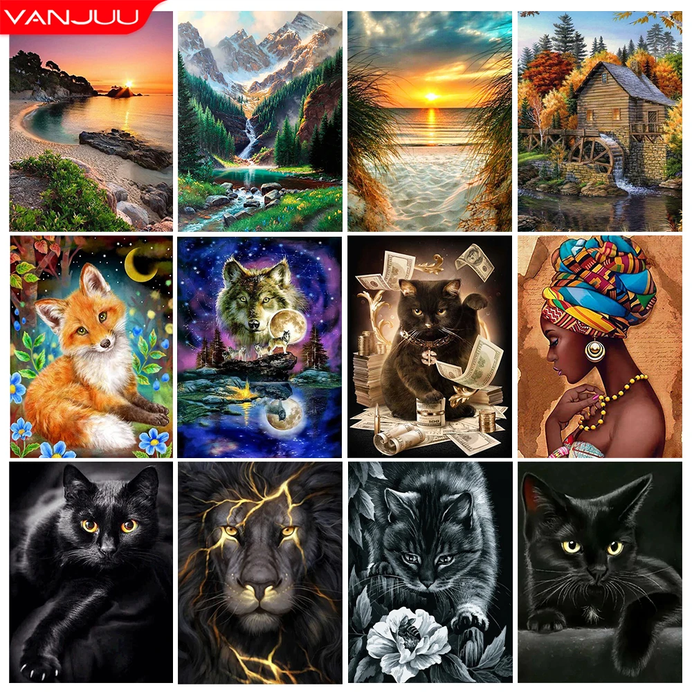 Scenery 5D DIY Diamond Painting Kit Animal Cat Cross Diamond Embroidery Painting Resin Full Round Mosaic Home Decor Gift diamond painting painting set
