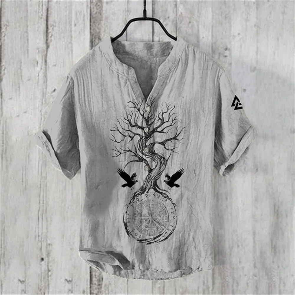 Men Women New Linen Short Sleeved 3D Printed Frog Pattern Pullover Hawaii Beach Shirt