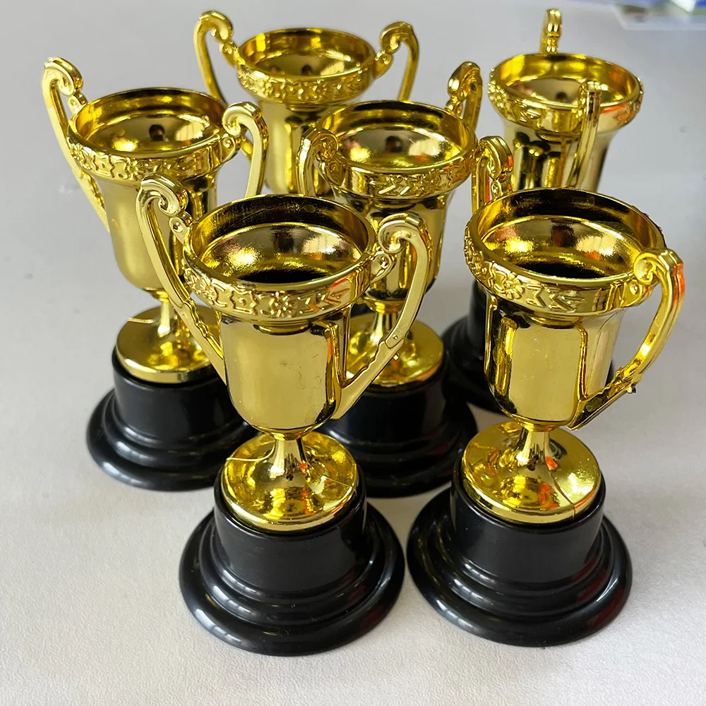 ArtCreativity Gold Plastic Trophies for Kids - Pack of 12 Golden Colored  Trophy Set - 4 Inch Award Cups for Football, Soccer, Baseball, Carnival