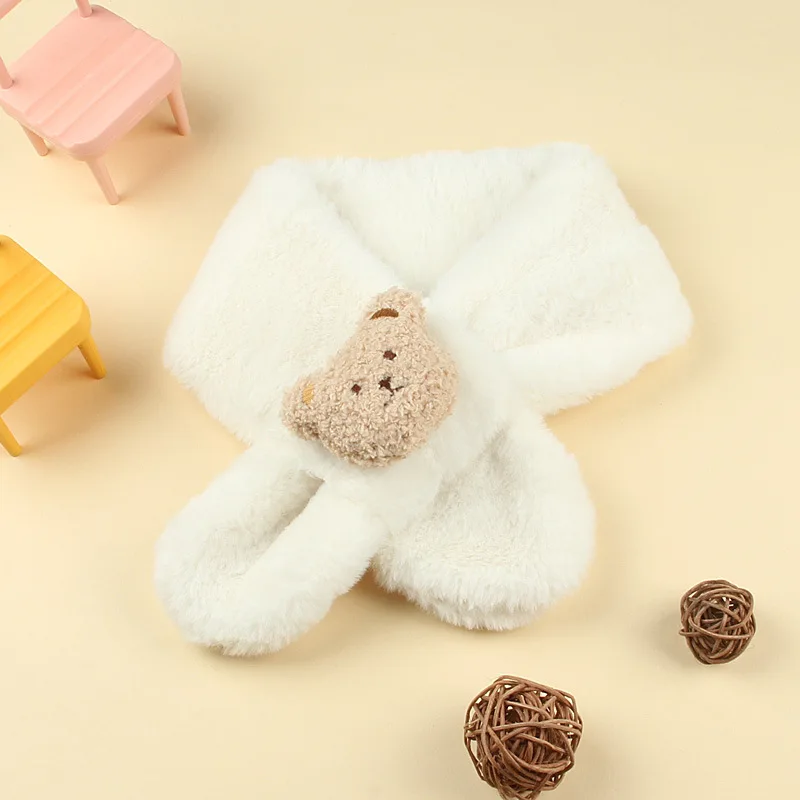 Cartoon Winter Baby Scarf Cute Bear Plush Scarves for Kids Boys Girls Korean Solid Color Children Warm Neckerchief
