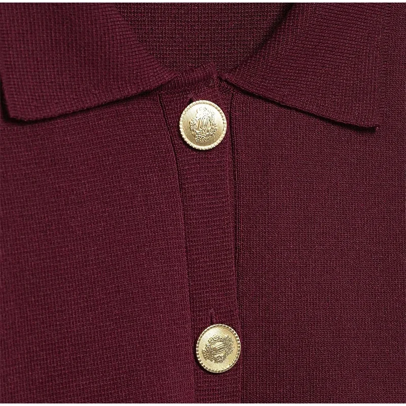 _ Women Skirts 2 Piece Set Burgundy Knitted Lapel Long Sleeve Button Cardigans Pleat High Waist A-line Skirt 2025 Lady Outfits