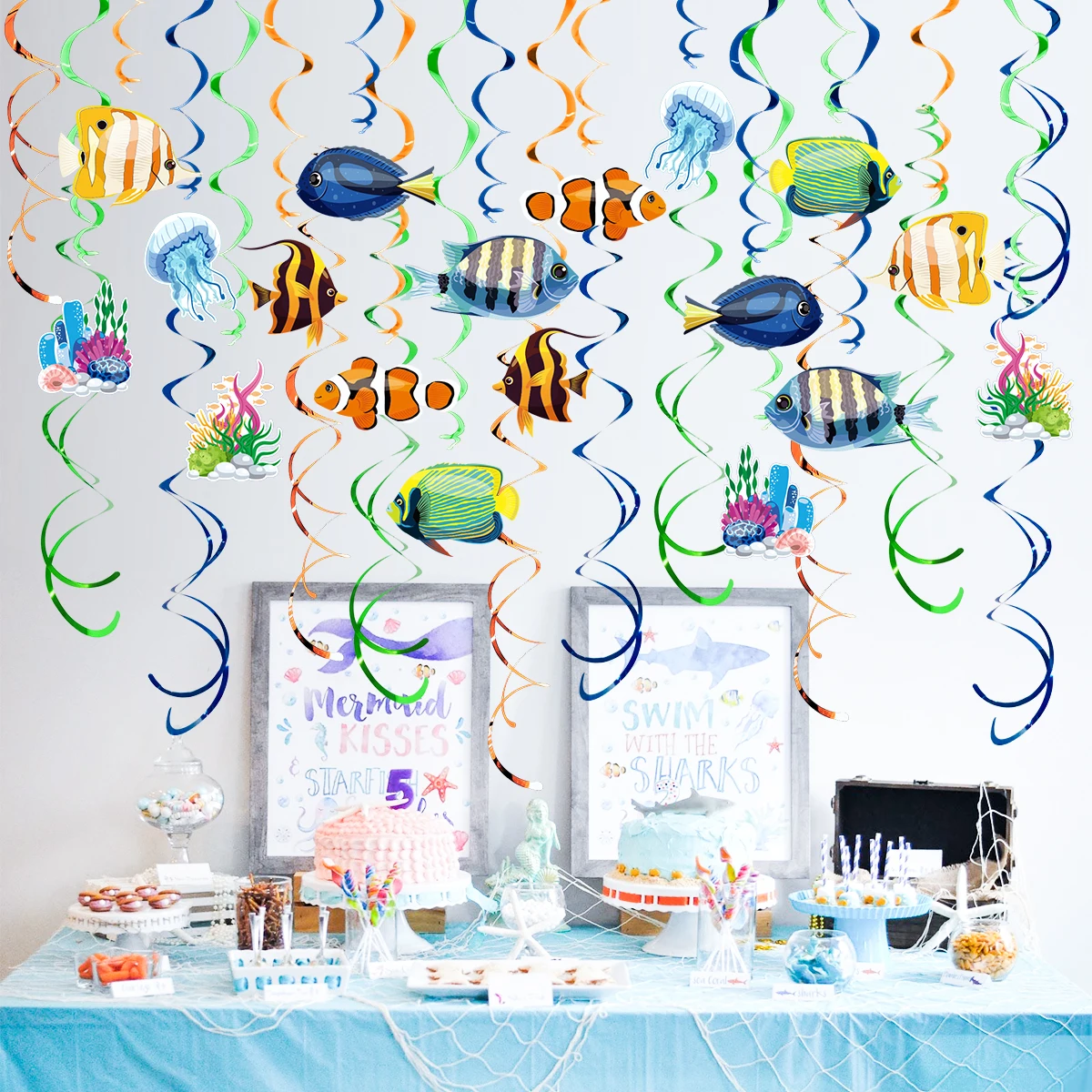 10 Stück tropische Fische Papier Wabenball Ozean Tier Zuhause zum Aufhängen für Kinder unter dem Meer Thema Geburtstag Babyparty Party Dekor – Detail 5