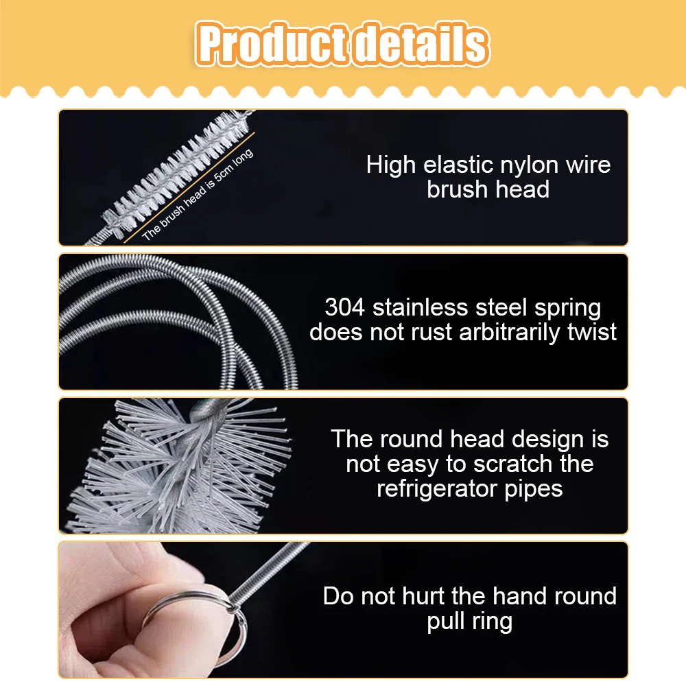 5Pcs Refrigerator Drain Clean Brush Wash Brush Suction Syringe Hose Fridge Cleaner Stick Dredge Tool 1.5m Fridge Drain Hole Kit