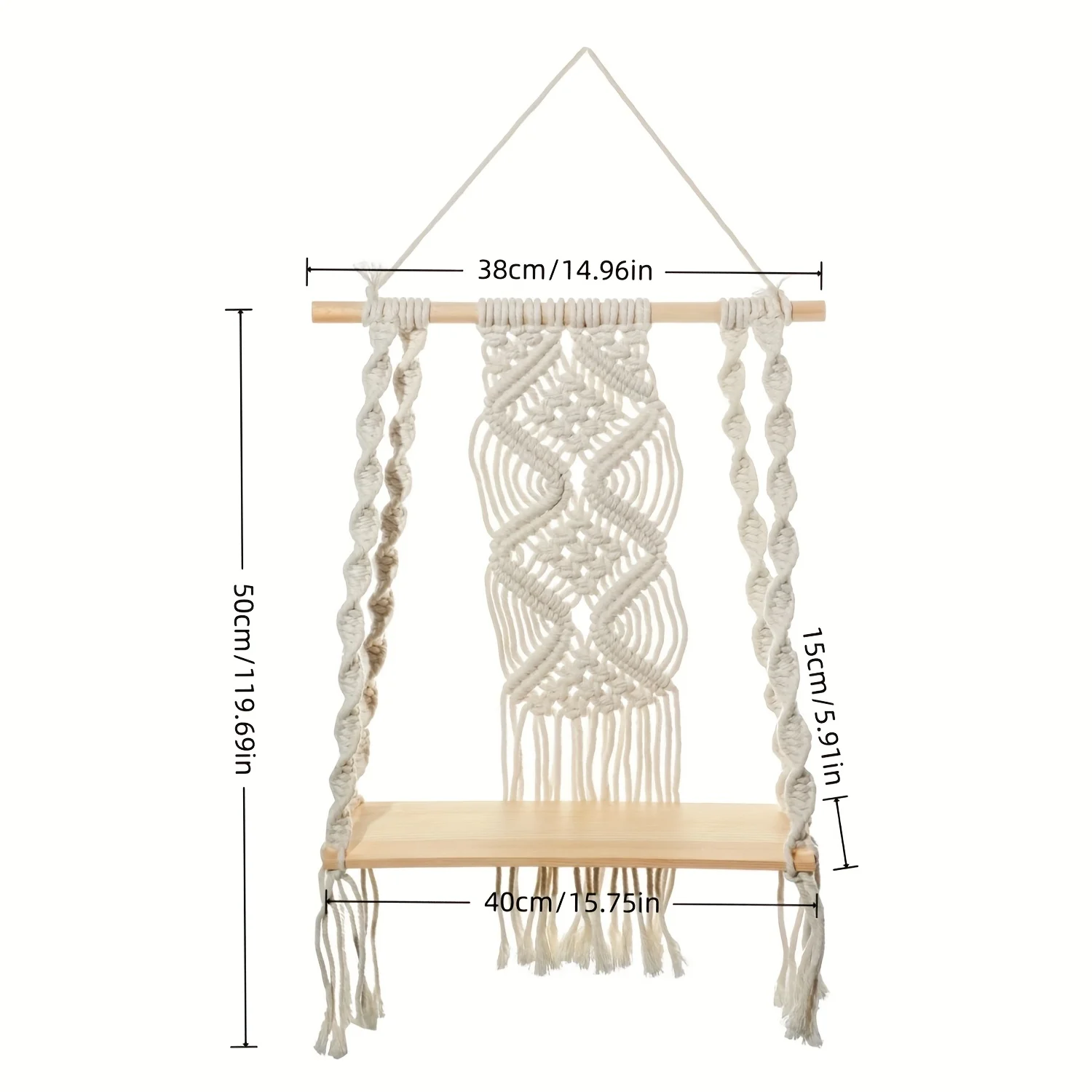 Boho Chic Macrame Wall Hanging Shelf - Woven Rope Plant Hanger for Stylish Decor & Versatile Storage