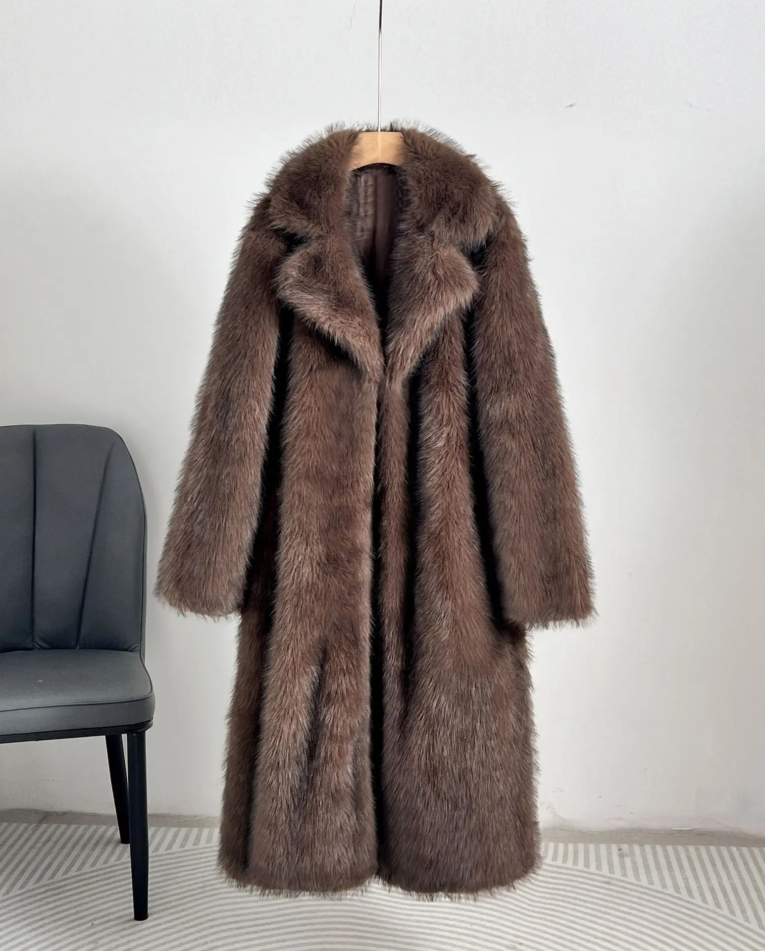Women's Thick Warm Faux Fur Long Coat Imitation Fox Fur Jacket